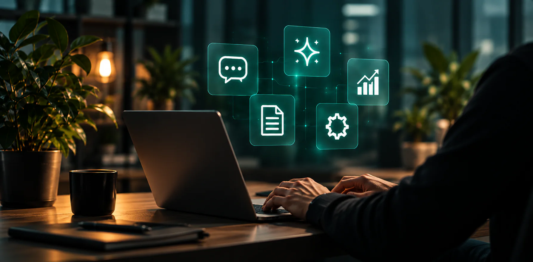 Ondernemer gebruikt digitale AI-functies voor communicatie, content en groei